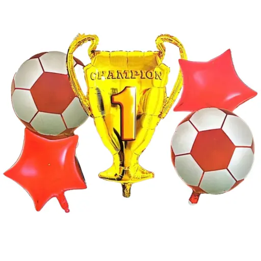 Set de globos de futbol rojo y blanco con helio