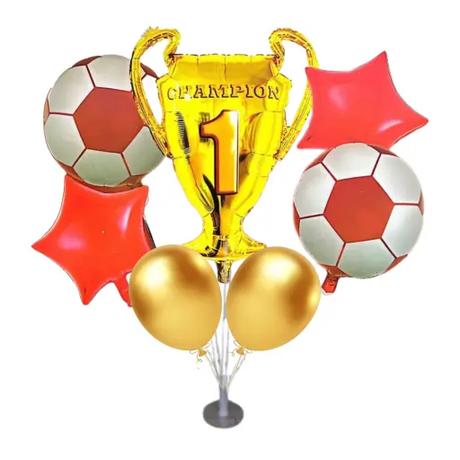 Set de globos de futbol rojo y blanco con aire