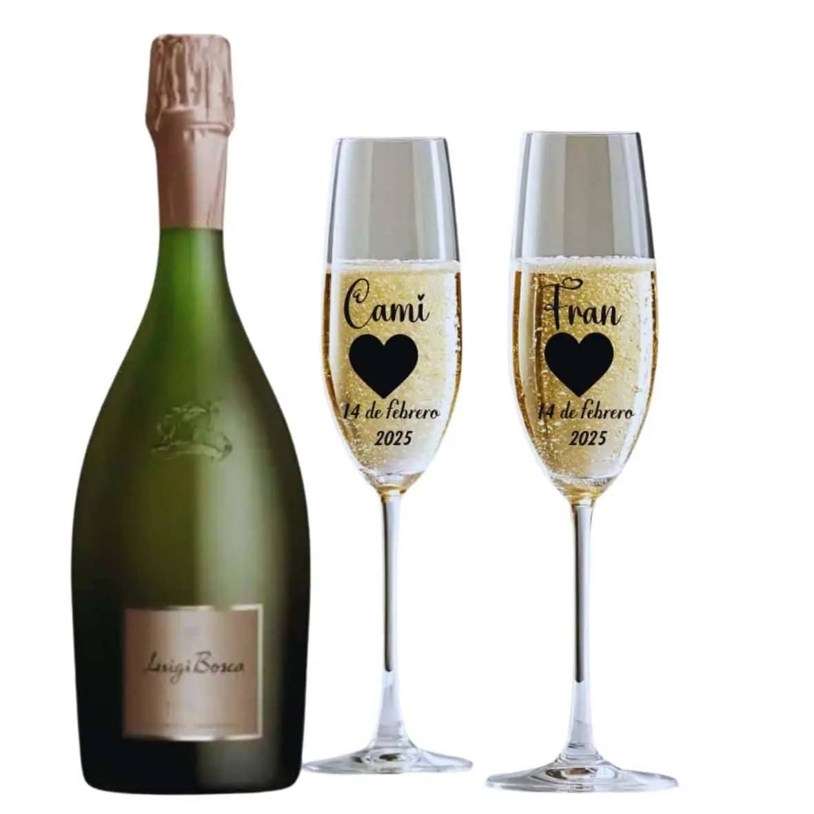 Espumante luigi bosca con copas personalizadas 